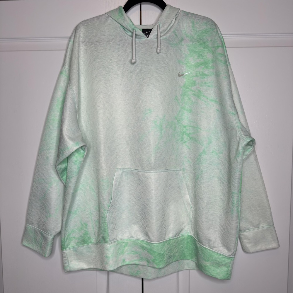 Nike Dri-FIT Hoodie Womens XL Green Tie Dye Pullover Sweatshirt Gym DQ1140-342